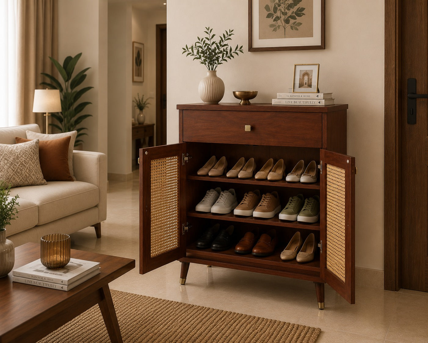 SHOE RACK WITH CANE DESIGNS