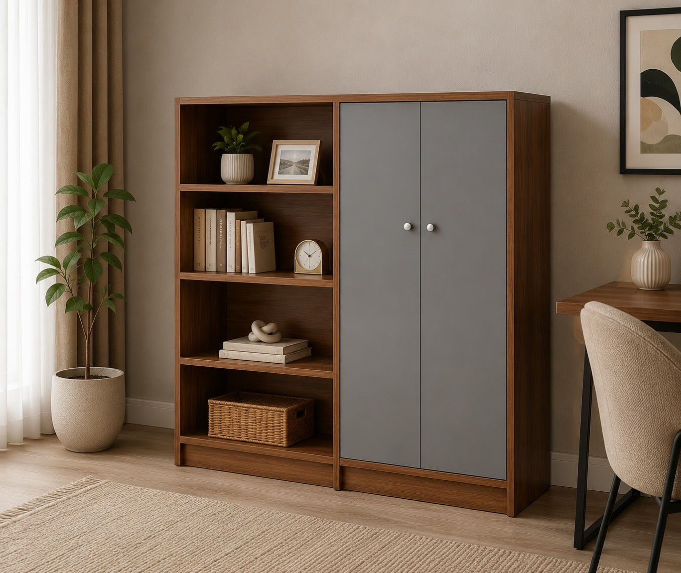 SHOE RACK WITH DOORS AND OPEN SHELF